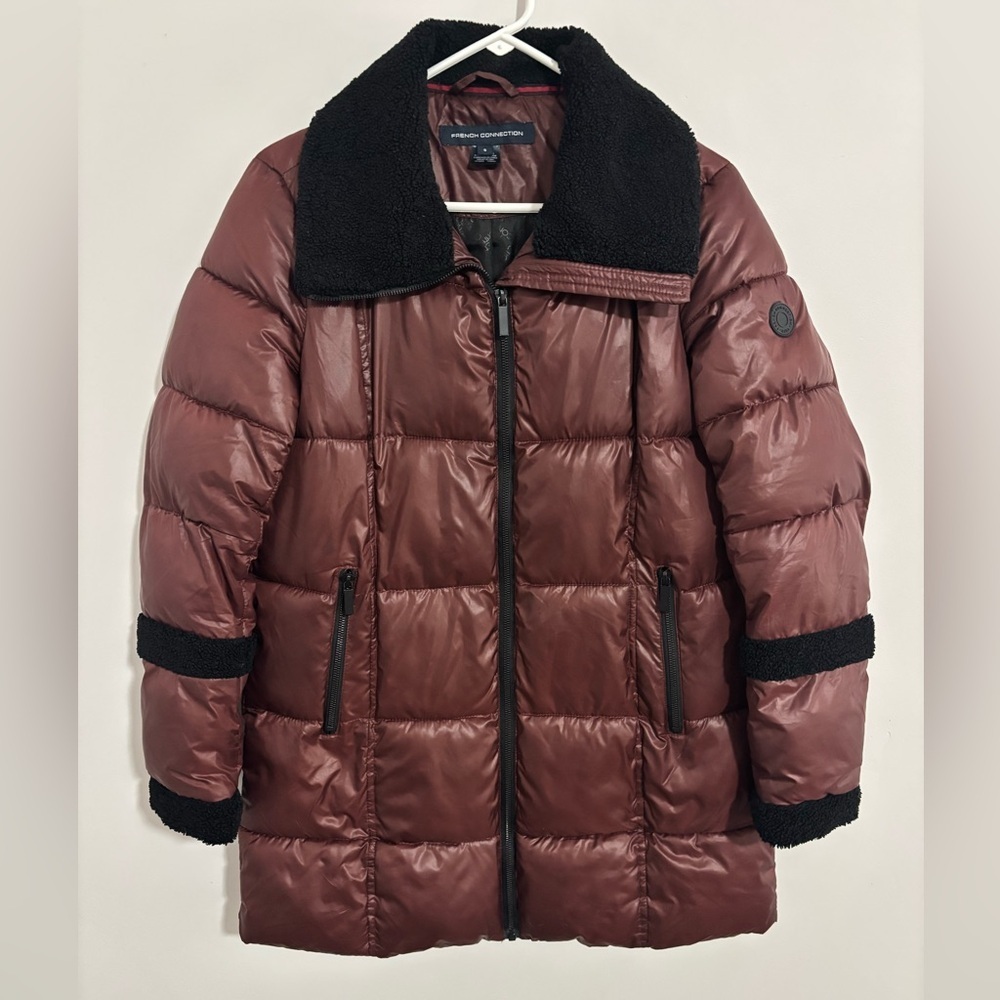 French Connection Burgundy Jacket Water Repellant Puffer Jacket Size Small
